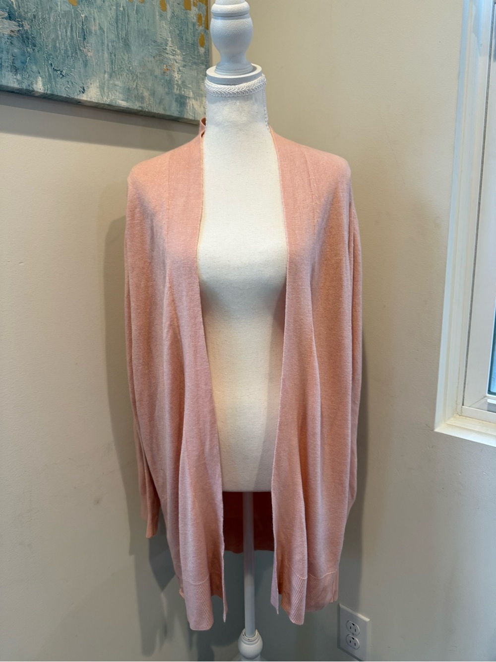 Classic Open-Front Pink Knit Cardigan